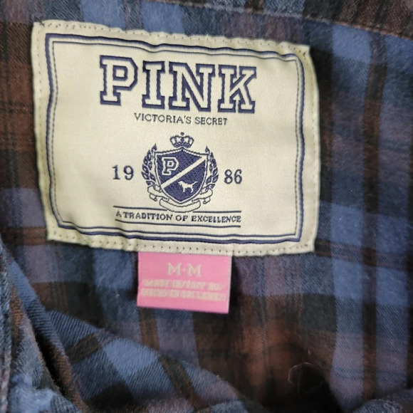 PINK VICTORIA'S SECRET Blue Brown Button Down TopLace Back - Picture 4 of 11